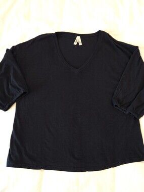 Pact Organic Cotton 3/4 Sleeve Peasant Featherweight Shirt Large Black